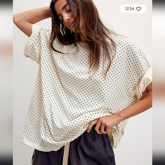Free People Tops - NWT We the Free Polka Dot Short Sleeve Tee - Cream and Black